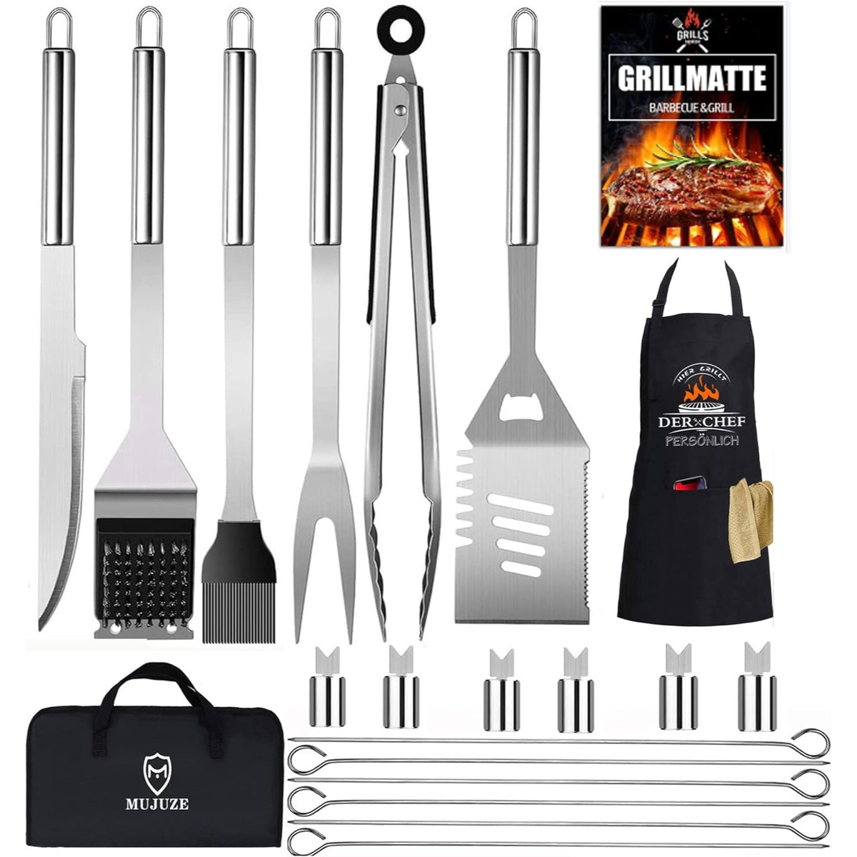 Grillbesteck Set mit Koffer 20 tlg Edelstahl Grill Geschenke