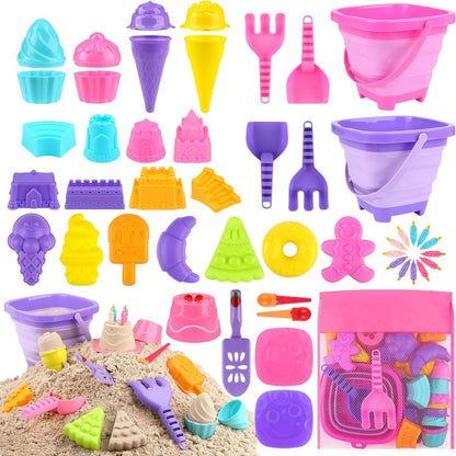 49 Stück Sandspielzeug Strand Kinder Set Eisformen Schaufel Eimer Netzbeutel