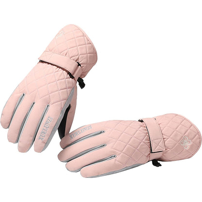 Rosa Touchscreen Skihandschuhe Damen Wasserdicht Winter Sporthandschuhe Muster