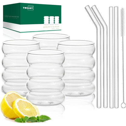 Geripte Cocktailgläser Longdrinkgläser 350ml 4x Strohhalmen