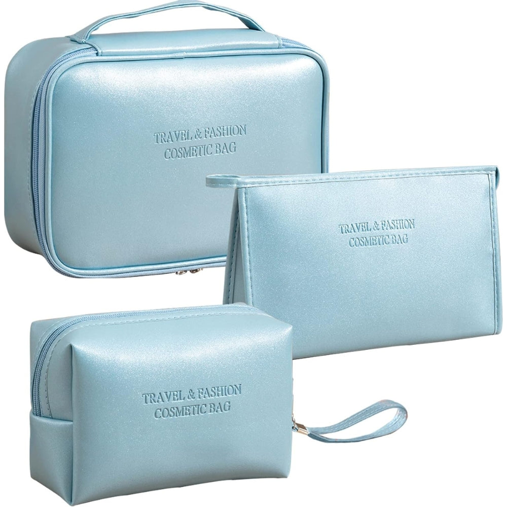 Wasserdicht Kosmetiktasche Set 3 Pcs PU Blau Reise Cosmetic Bag Leicht Tragbar