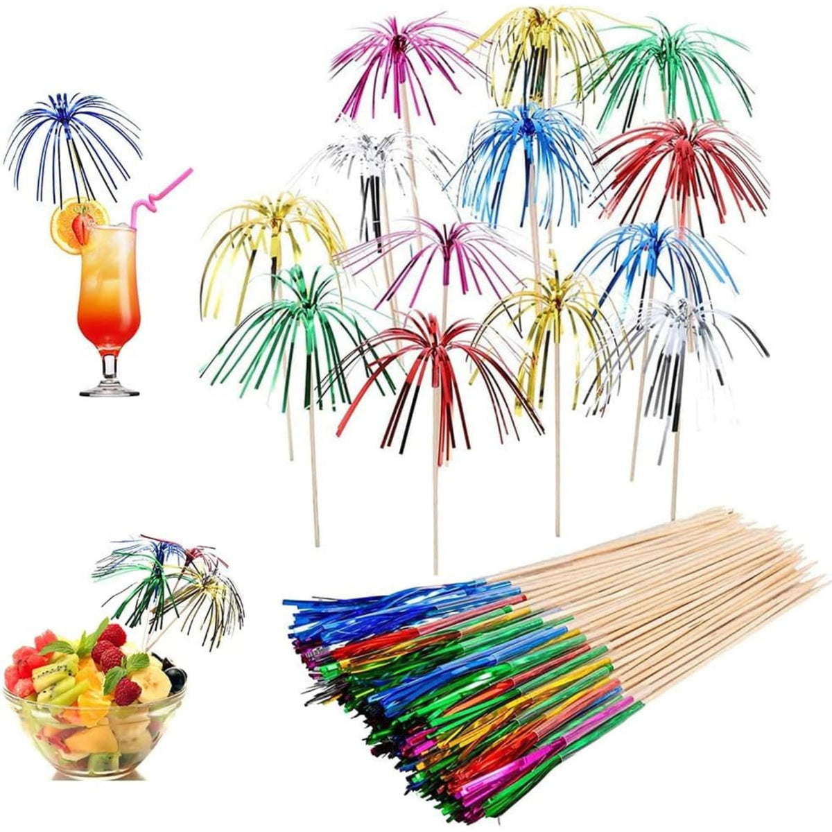 Cocktail Deko Party Dekoration 100x Feuerwerk Glitzerpalmen