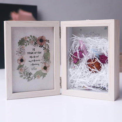 Holz 3D Objektrahmen mit Glas 18x28CM Getrocknete Blumen Geschenk Weiß