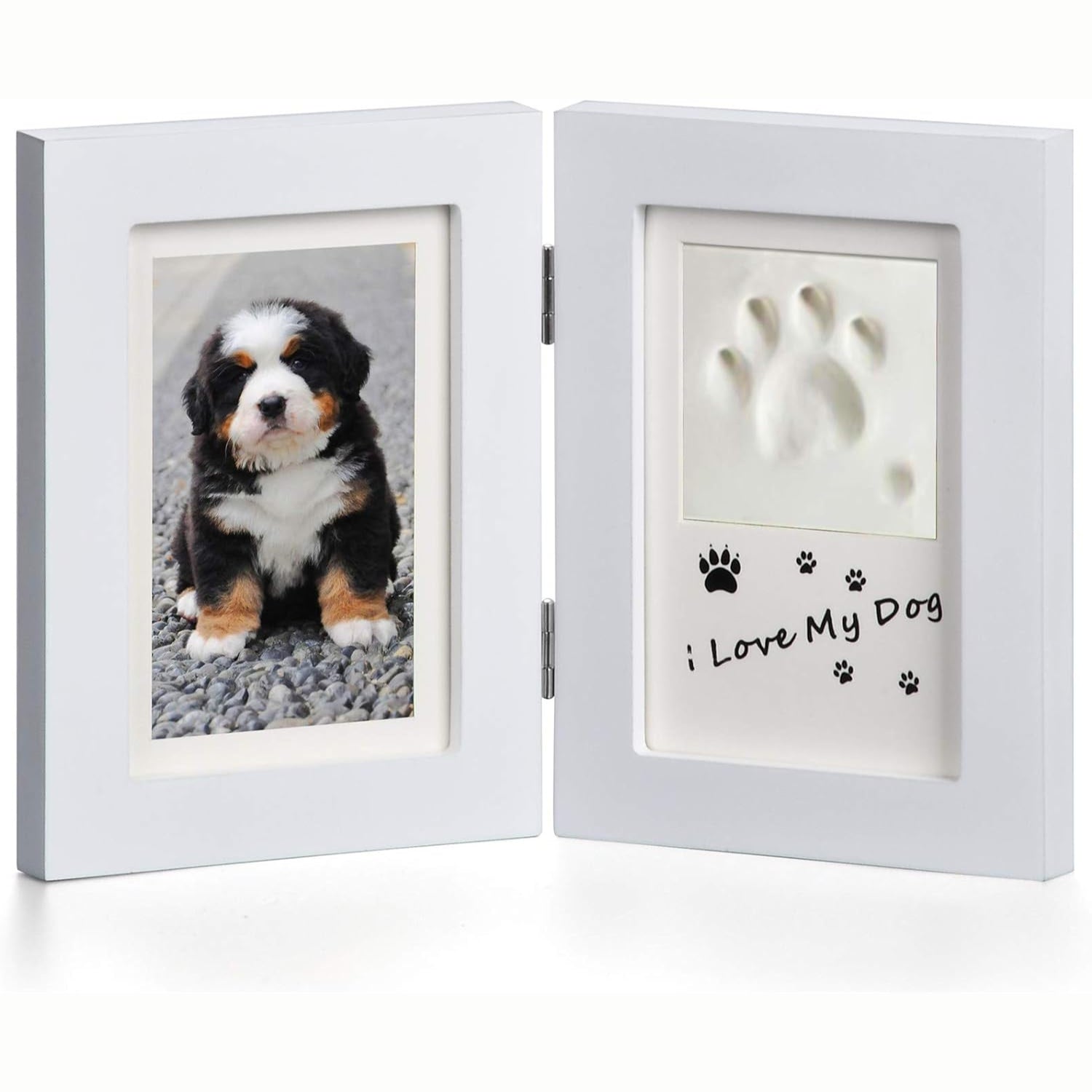 Hund Katze 3D Pfotenabdruck Kit Holzrahmen Weiß Wand oder Tisch