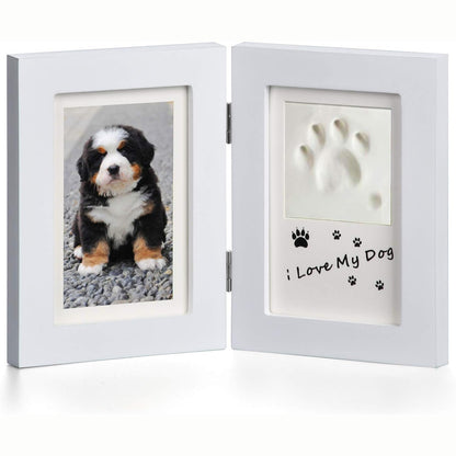 Hund Katze 3D Pfotenabdruck Kit Holzrahmen Weiß Wand oder Tisch