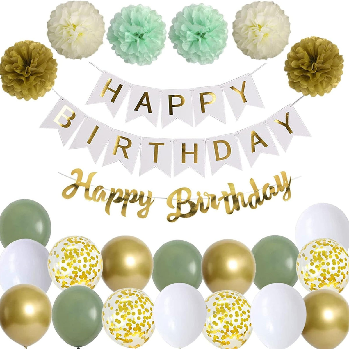 Geburtstagsdeko Happy Birthday Girlande Weiß Gold Party Deko