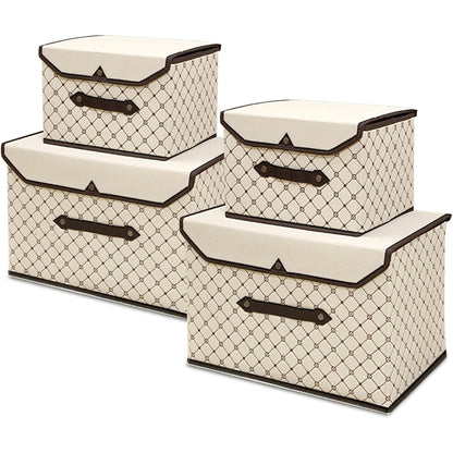 Faltbare Stoffboxen 4er Set Beige Karo Kleidung Spielzeug