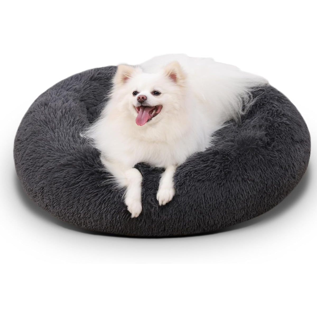 Flauschiges Hundebett Rund Hundekissen waschbar dunkelgrau