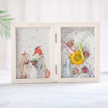Shadowbox Bilderrahmen 18x28CM Holz mit Getrockneten Blumen Weiß