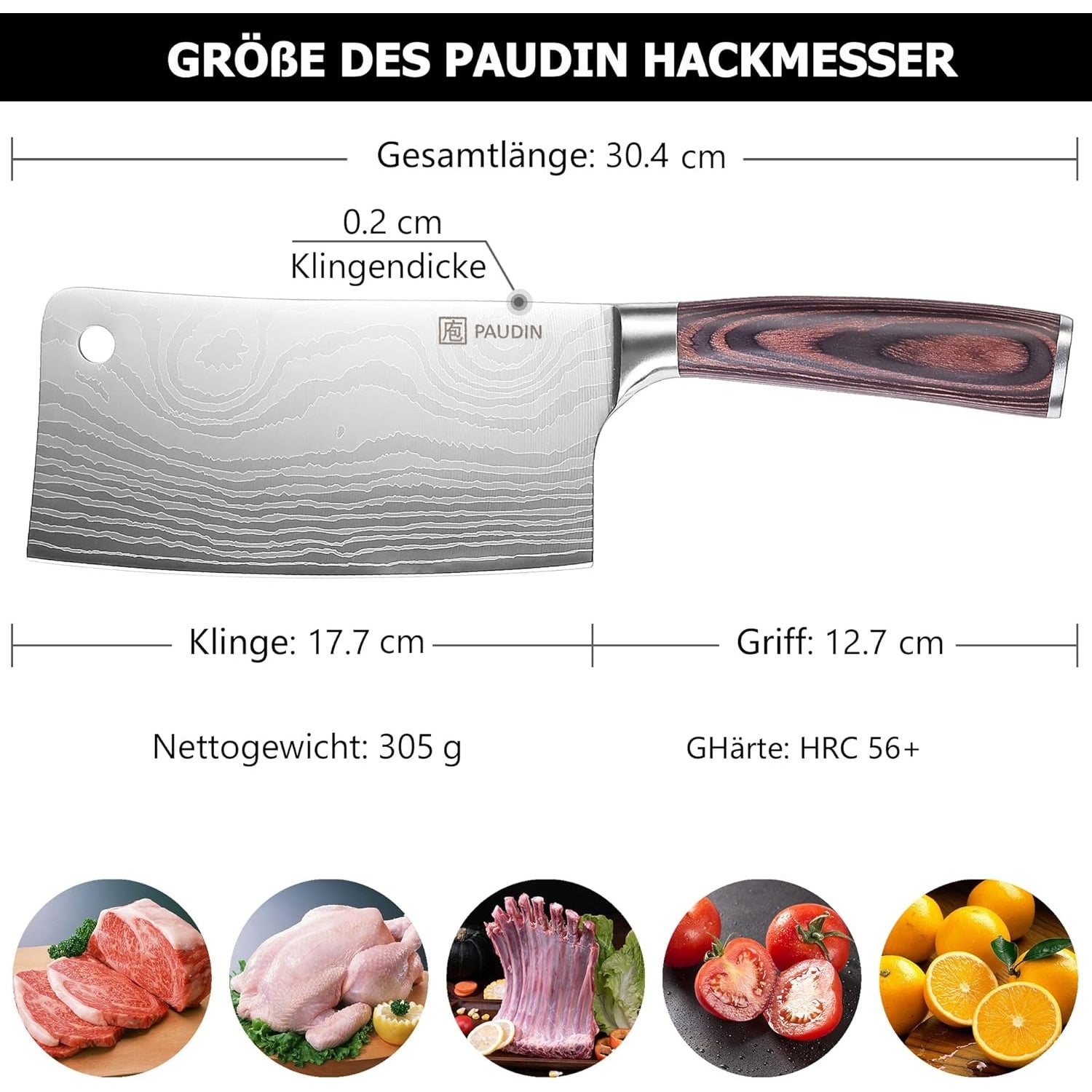 Hackmesser Kochmesser 17 cm Hackbeil Küchenmesser Holzgriff