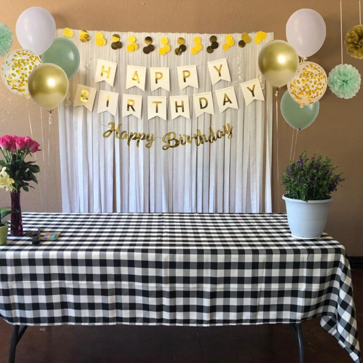 Geburtstagsdeko Happy Birthday Girlande Weiß Gold Party Deko