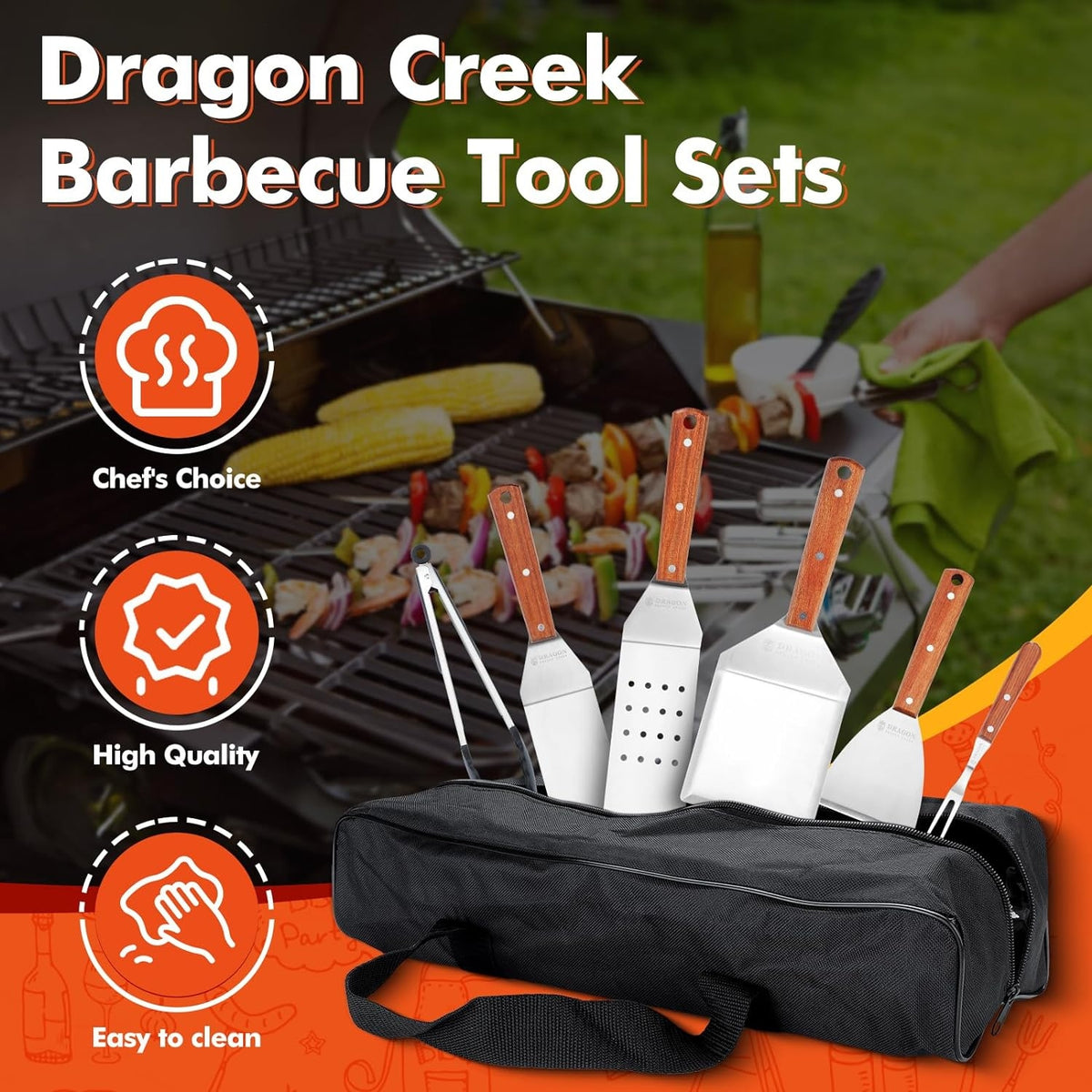 DragonGrill Grillspachtel Set 6tlg Grillzubehör Tragetasche