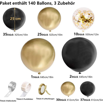 Ballons Gold Schwarz Luftballons Geburtstag 140stk girlande
