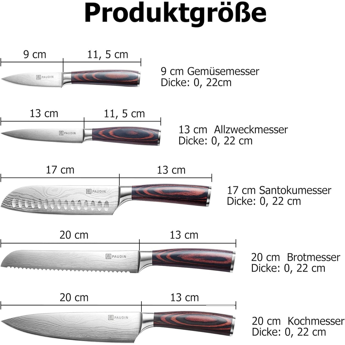 Premium Messerset Küchenmesser Set 5 tlg Carbon Edelstahl
