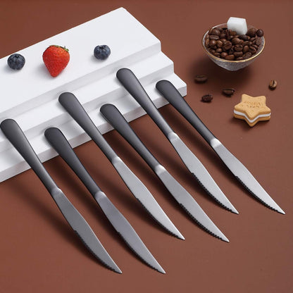 Schwarzes Steakmesser Set 8x Edelstahl Besteck Grill zubehör