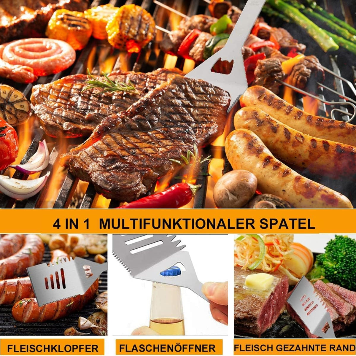 Grillbesteck Set mit Koffer 20 tlg Edelstahl Grill Geschenke