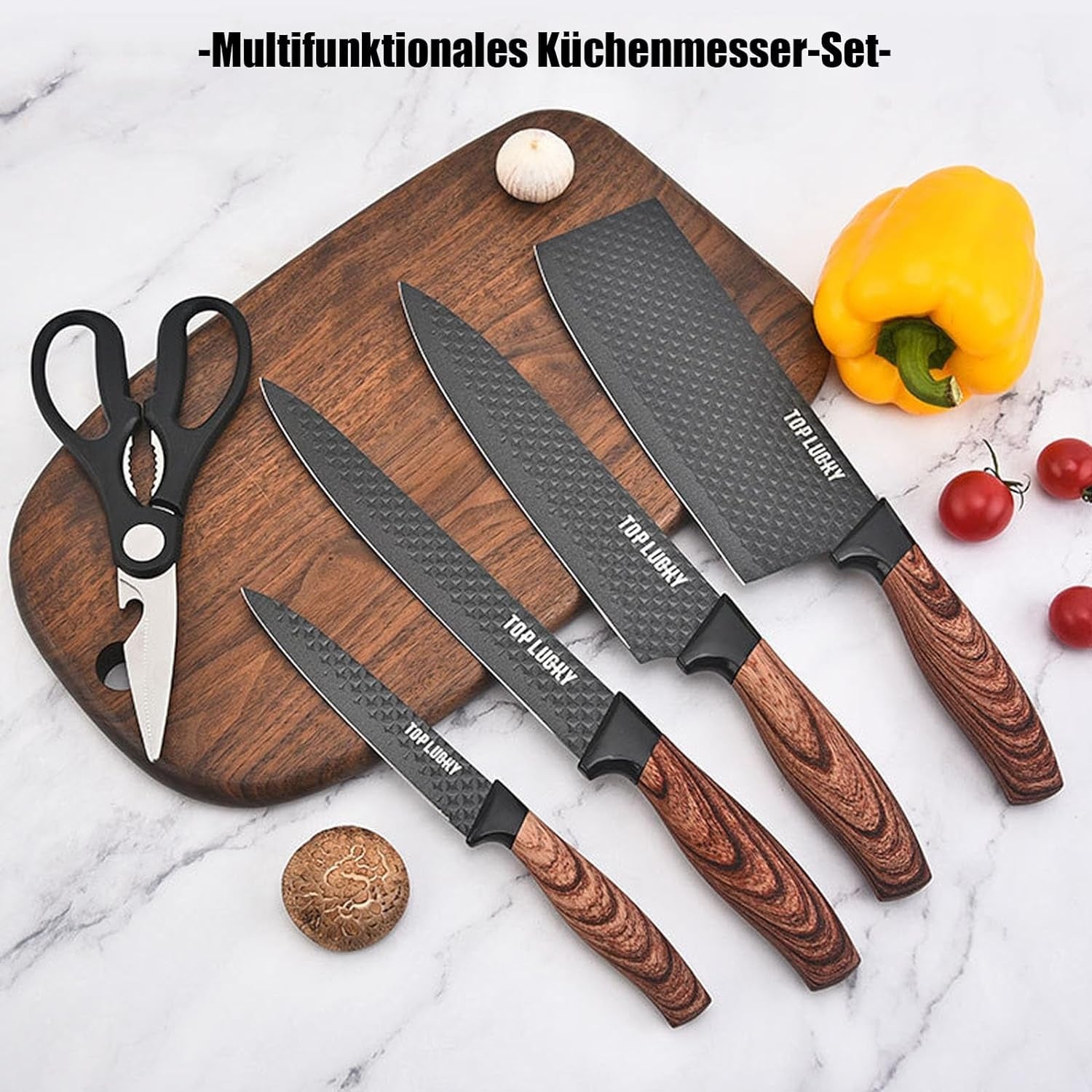 Premium Messerblock mit Messer Holzgriff Messer Set 6 tlg