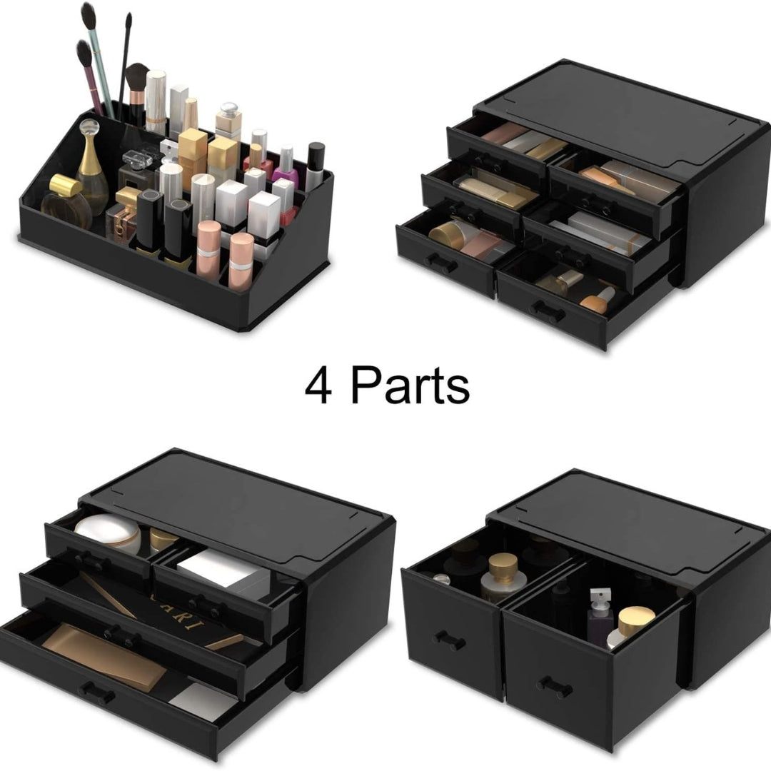 Makeup Aufbewahrungsbox XXL 4 Lagen Schwarz Große Kapazität Schmink Organizer