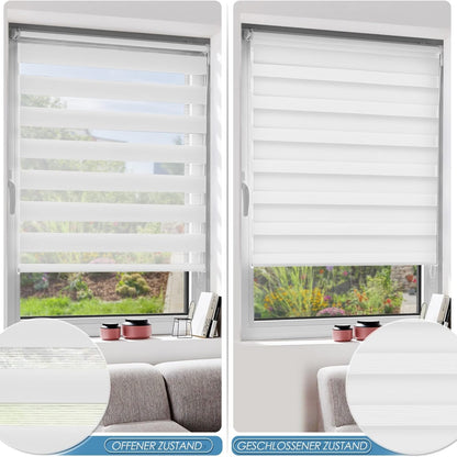 Doppelrollo Klemmfix ohne Bohren ür Fenster weiß 45x150cm