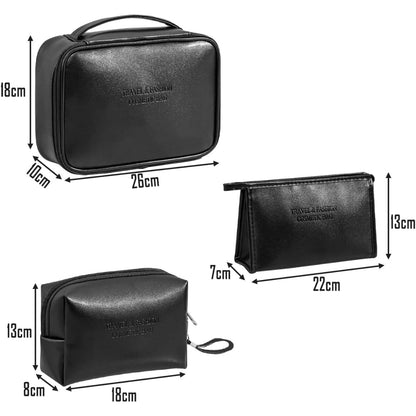 Kosmetiktaschen Set Schwarz 3 Pcs Wasserdicht PU Reise Elegant