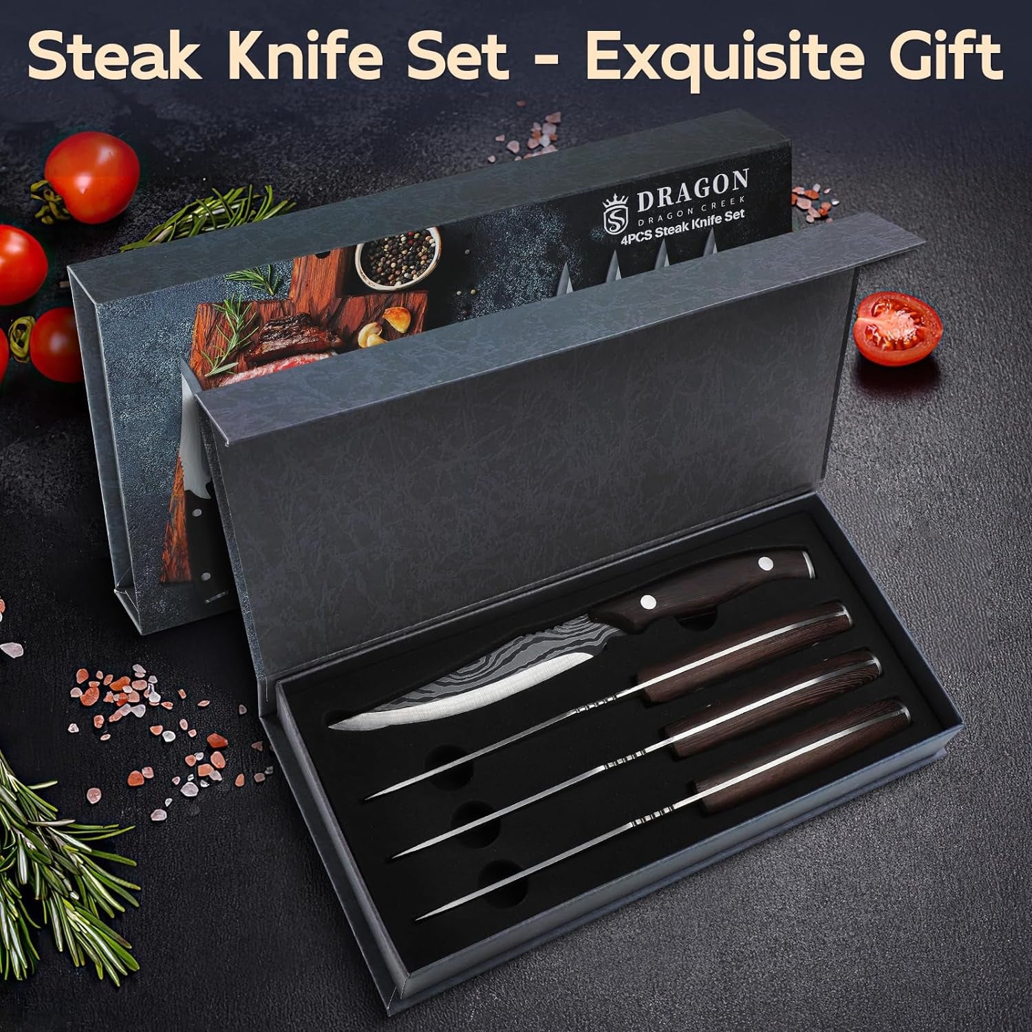 Hochwertiges Steakmesser Set 4-teilig Holzgriff Messer Set