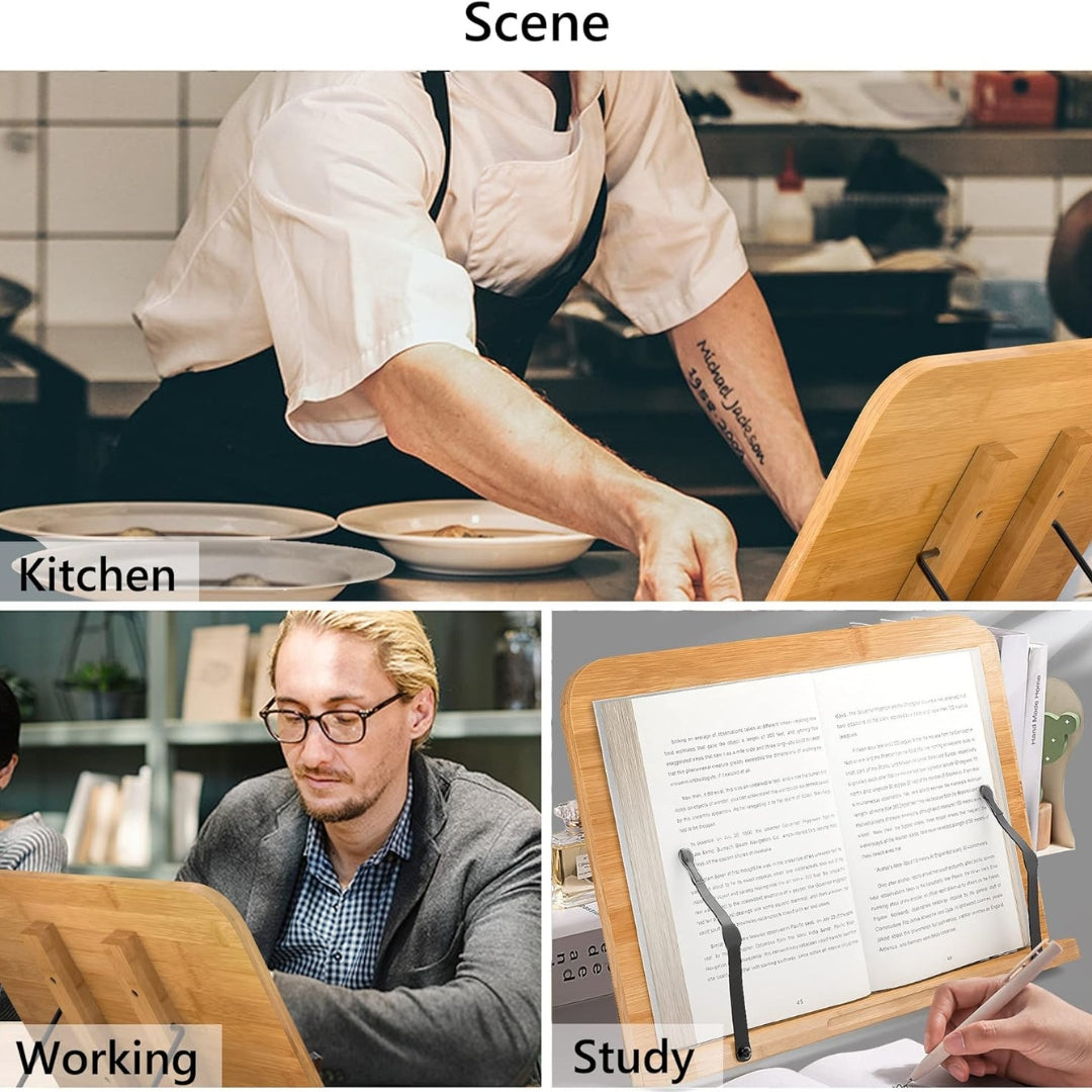 Leseständer Bambus 6 Winkel Einstellbar Faltbar für Küche Büro 34x24cm