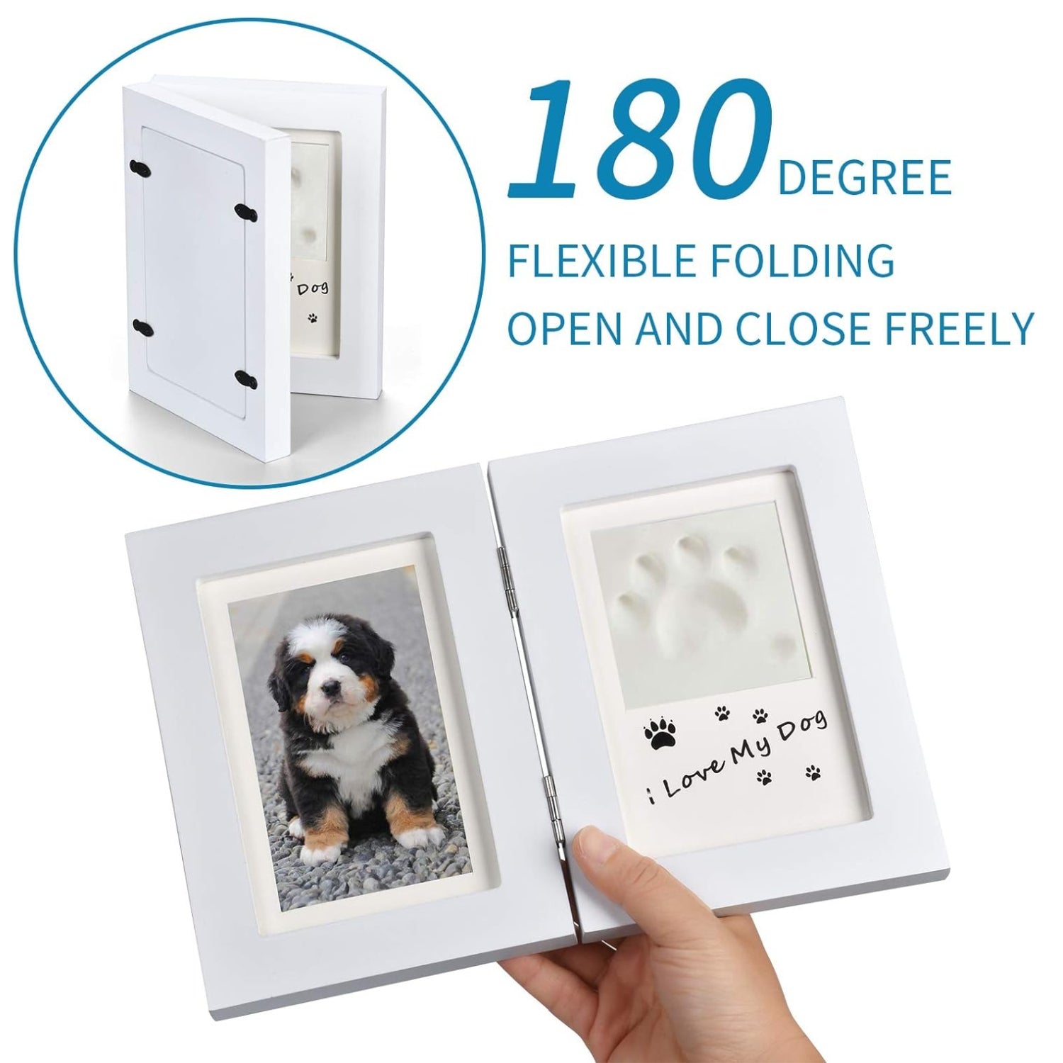 3D Pfotenabdruck Set Weiß Holzrahmen für Hund Katze Tisch Wanddeko