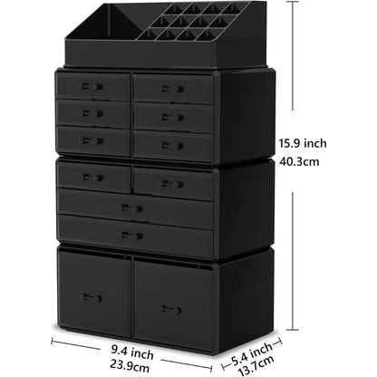 XXL Schmink Organizer 4 Lagen Große Kapazität Schwarz Kosmetik Aufbewahrungsbox