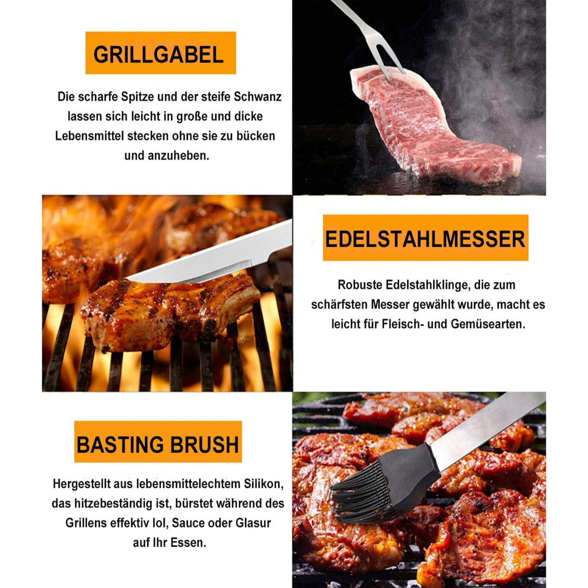 Grillbesteck Set mit Koffer 20 tlg Edelstahl Grill Geschenke
