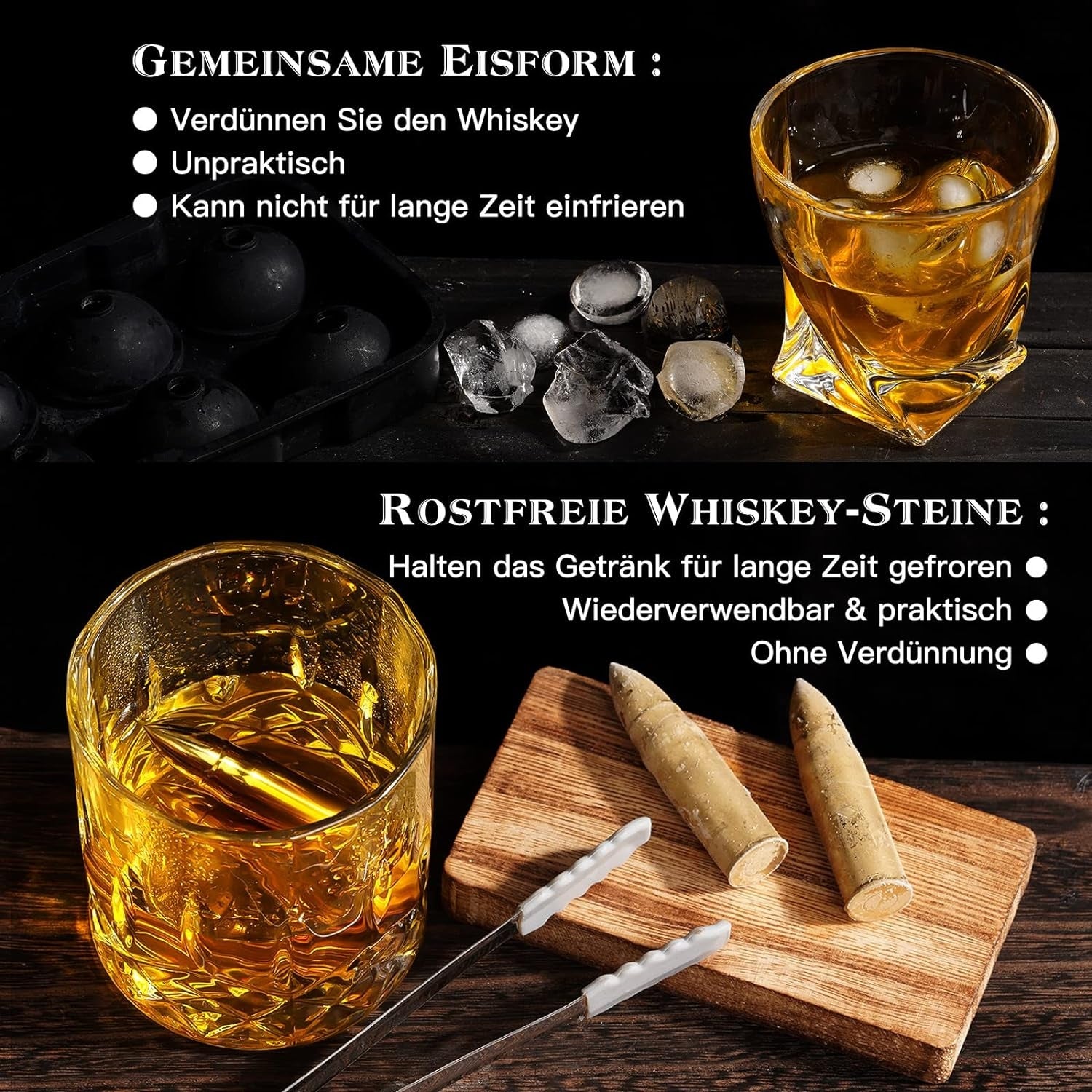 Whiskey Set Geschenke für Männer mit Gravur mit Whiskeygläser und Whiskysteine