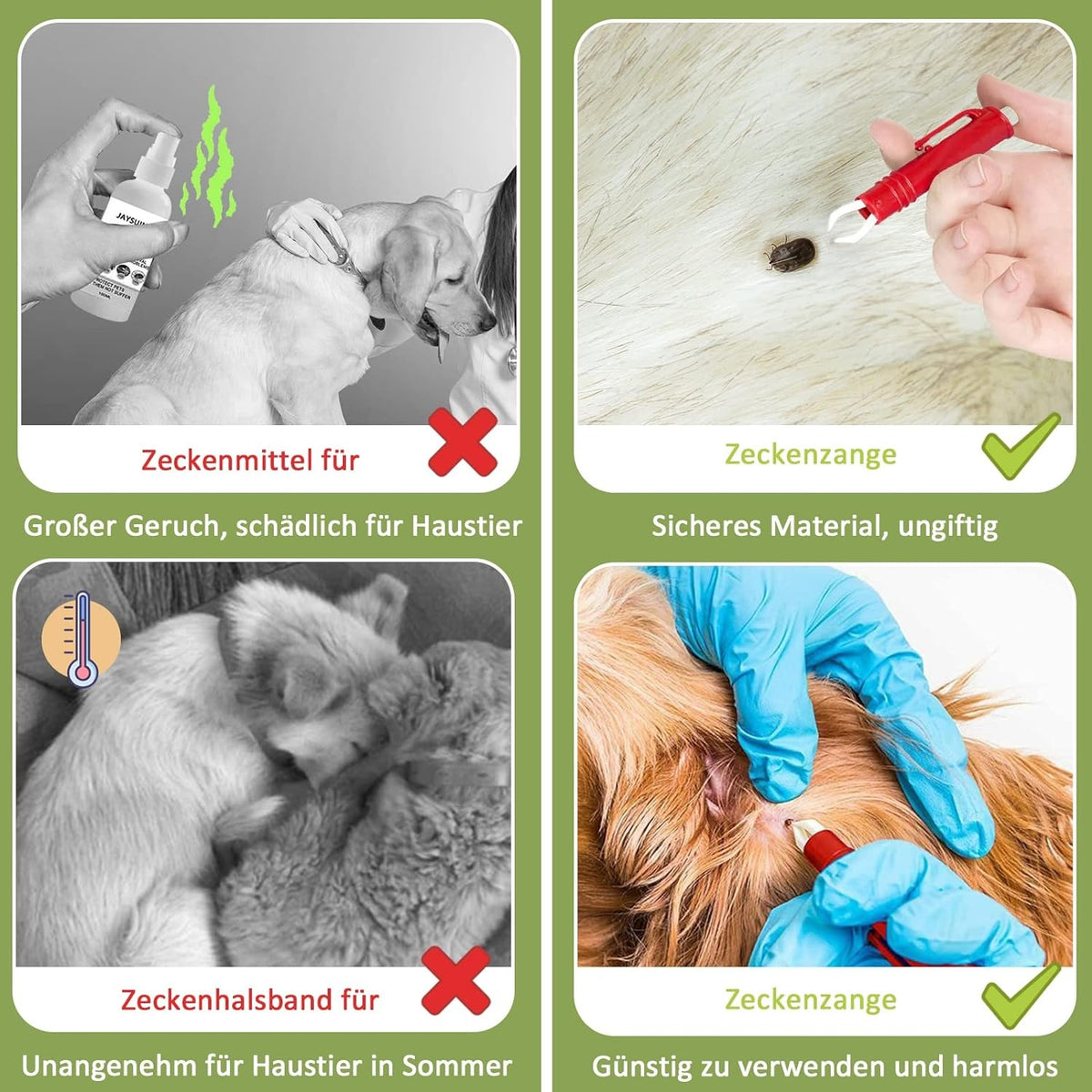 Zeckenzange für Hunde Katze Mensch 2er Set Zeckenpinzetten