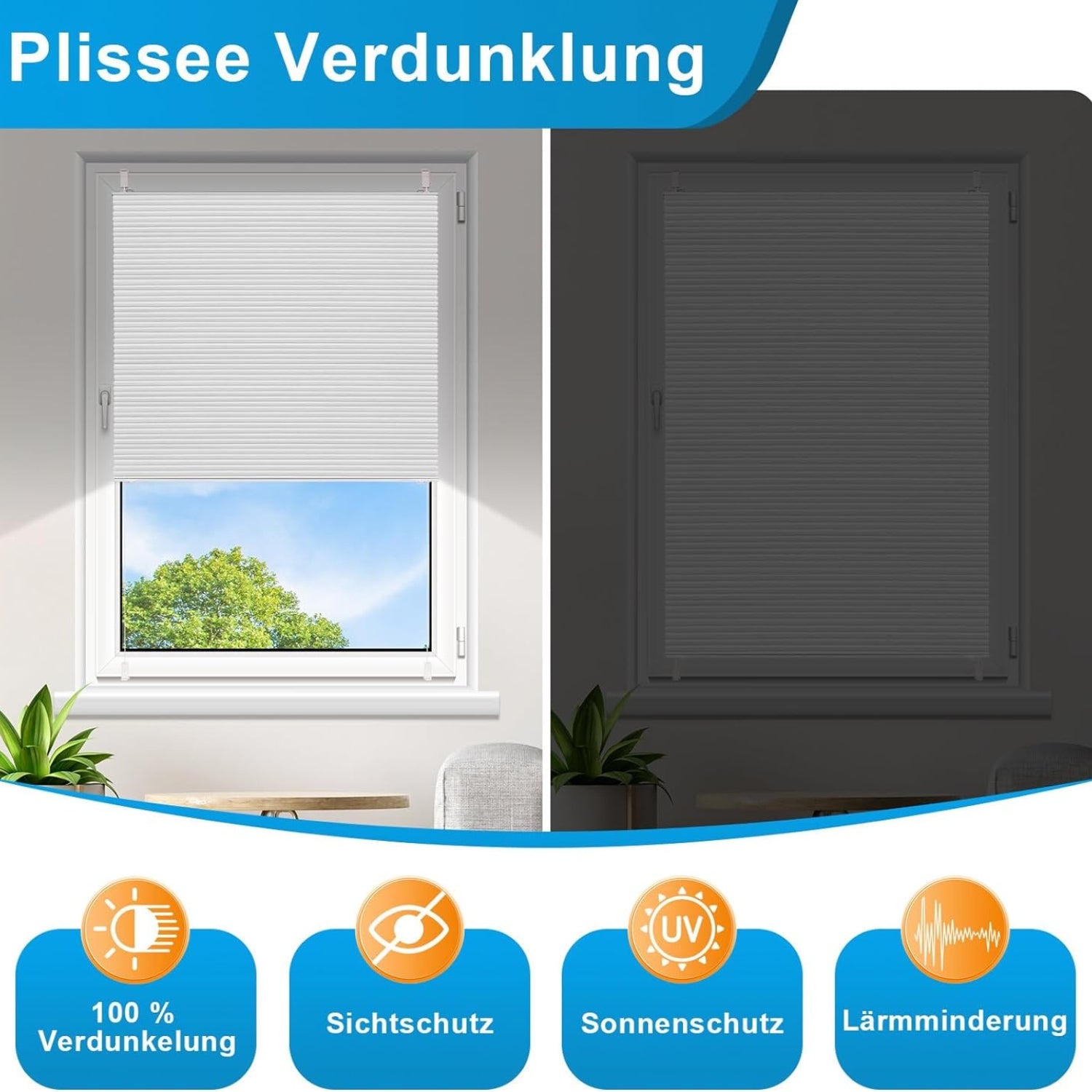 plissee ohne bohren Thermo Sonnenschutz 90x120cm Klemmfix