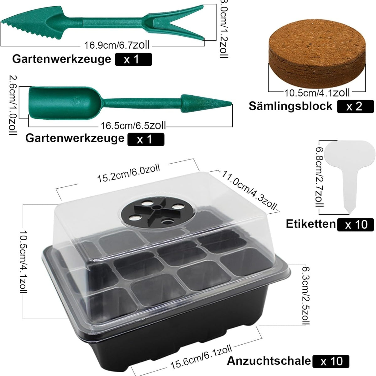 Zimmergewächshaus Anzucht Gewächshaus 10 Stk 120 Zellen Set