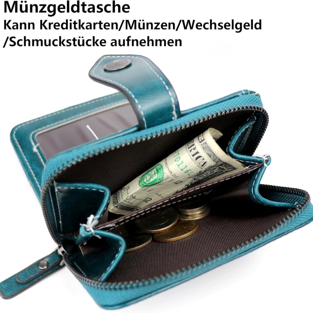 Damen Geldbörse PU Leder Kartenetui Blau Cyan Mehrfach Fächer