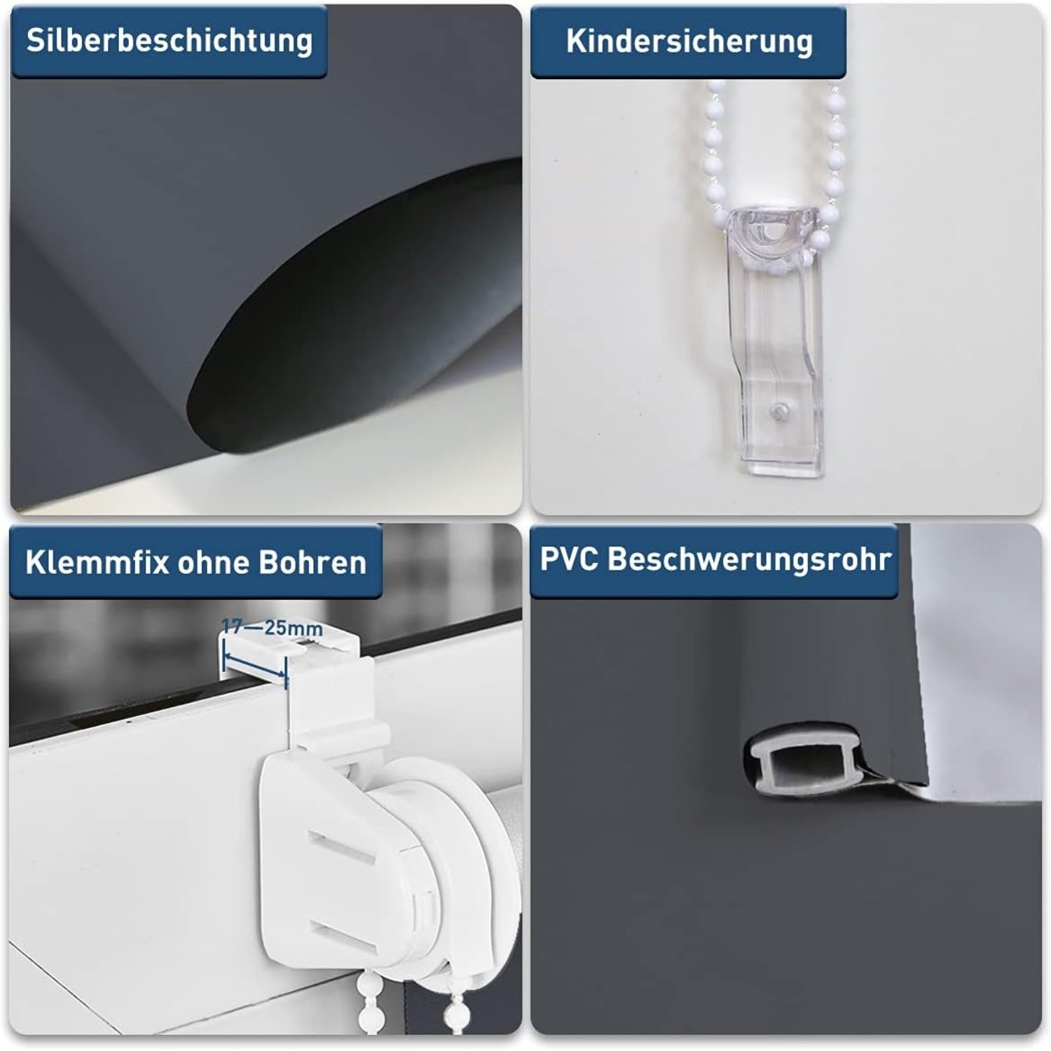 Verdunklungsrollo ohne Bohren Klemmfix 50x150cm Thermorollo