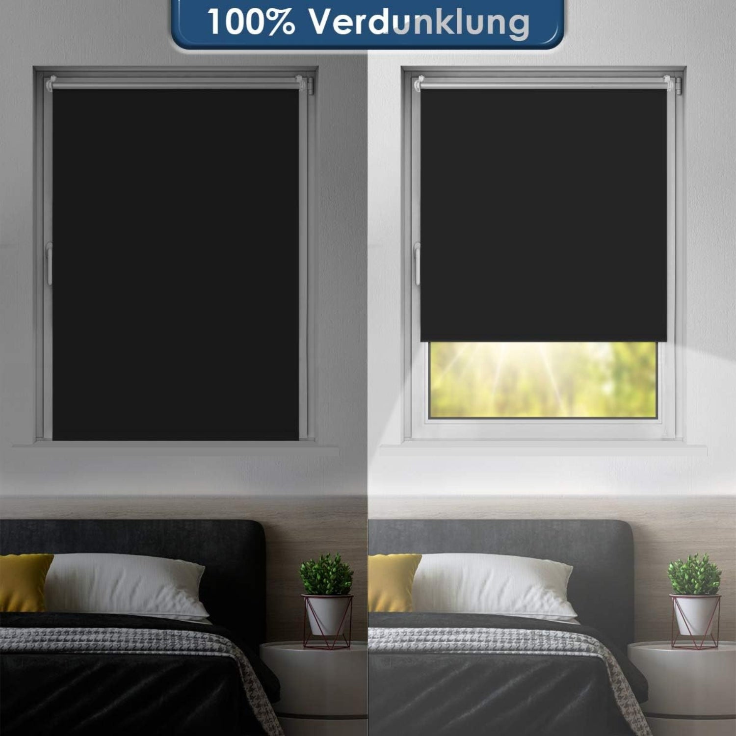 Verdunklungsrollo ohne Bohren Klemmfix Schwarz 40x150cm