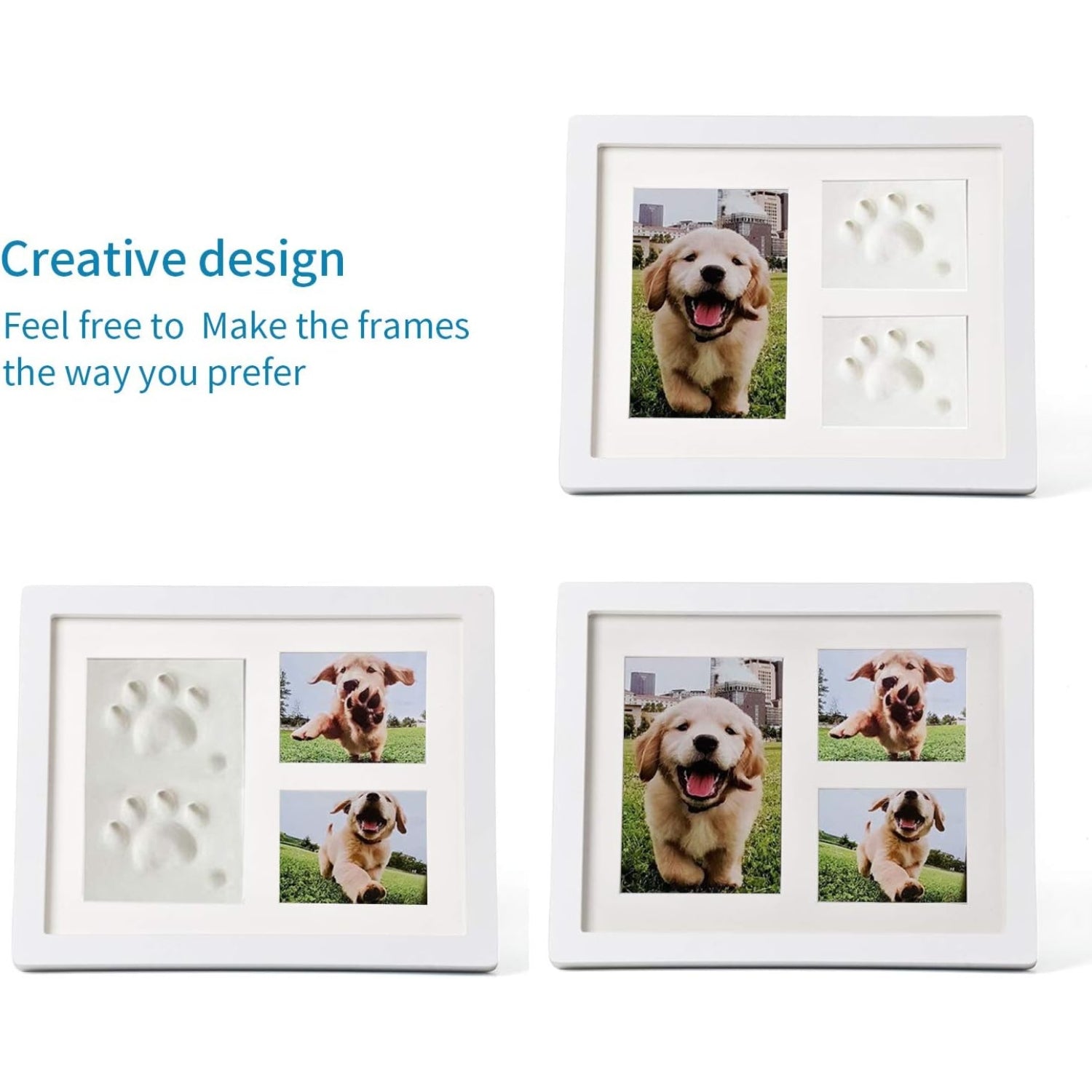 TierHerz Hund Katze Pfotenabdruck Set mit Holz Bilderrahmen 3D Gipsabdruck Dekoration