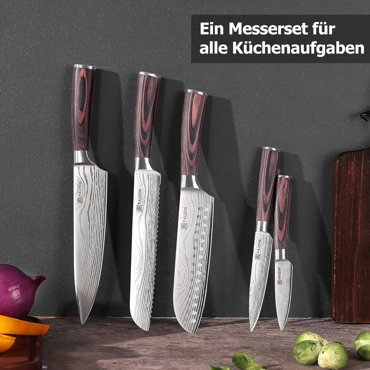 Premium Messerset Küchenmesser Set 5 tlg Carbon Edelstahl