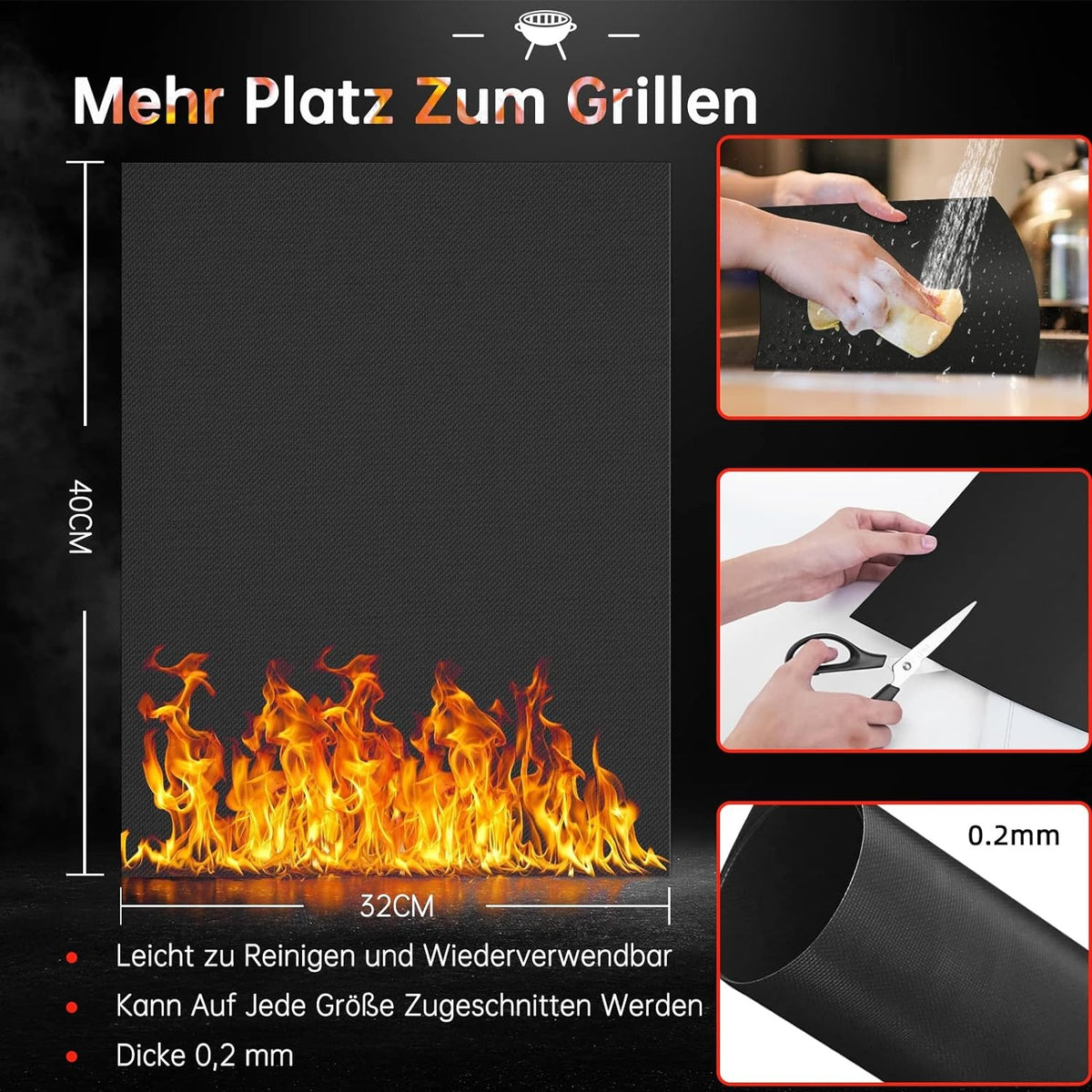 5x Antihaft Grillmatte für Gasgrill 40x32 cm Grill Zubehör