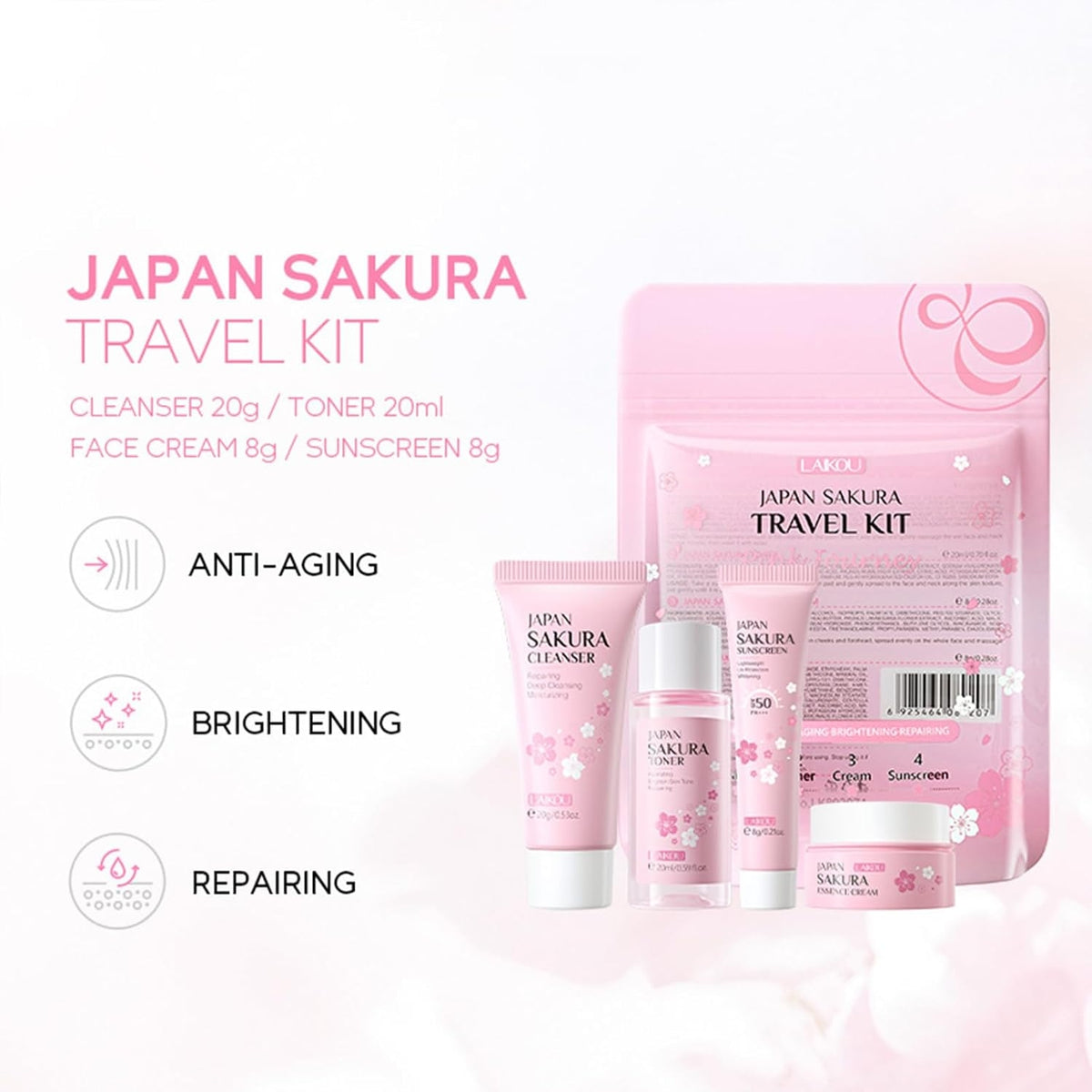 Sakura Hautpflege Reiseset 4tlg mit SPF50 Sonnencreme Geschenkset Frauen