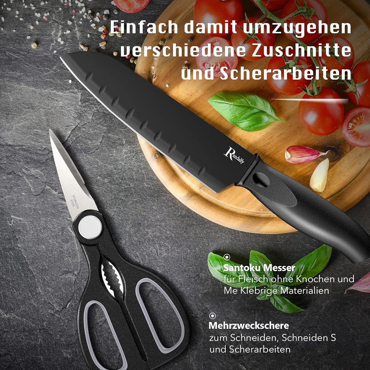 Messerblock mit Messer Set 7-TLG Kochmesser Schere Edelstahl Küchenmesser All-in-One Messerblock zum Hacken Schneiden Fleisch Gemüse Obst