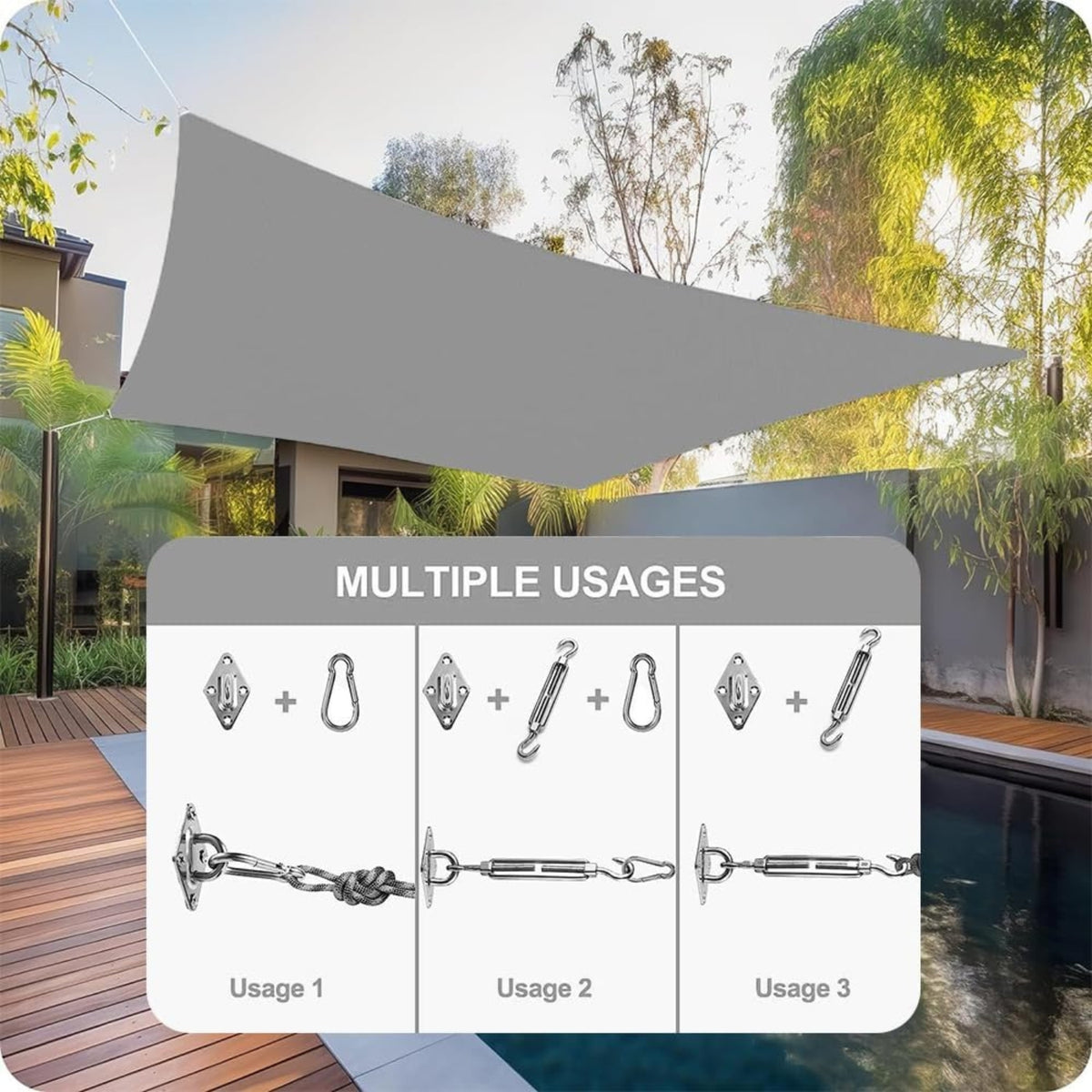 Premium Sonnensegel 3x4m Rechteckig Wasserdicht mit Ösen UV-Schutz Segeltuch mit Sonnensegel Befestigung Set für Garten Terrasse Camping