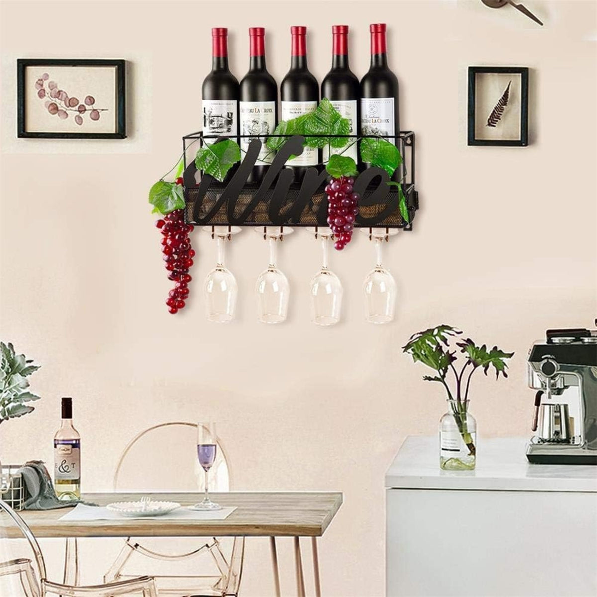 Weinregal Wand 42cm Wandmontage Weinregal Metall Dekoregal zur Wandmontage Weinflaschenhalter für die Wand Glas- und Dekorationshalter für Küche