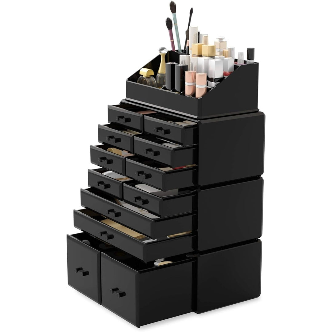 XXL Makeup Organizer 4 Lagen Schwarz Kosmetikbox Schminkaufbewahrung Groß