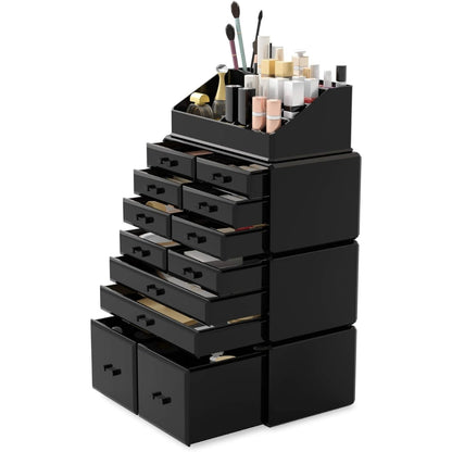 XXL Makeup Organizer 4 Lagen Schwarz Kosmetikbox Schminkaufbewahrung Groß