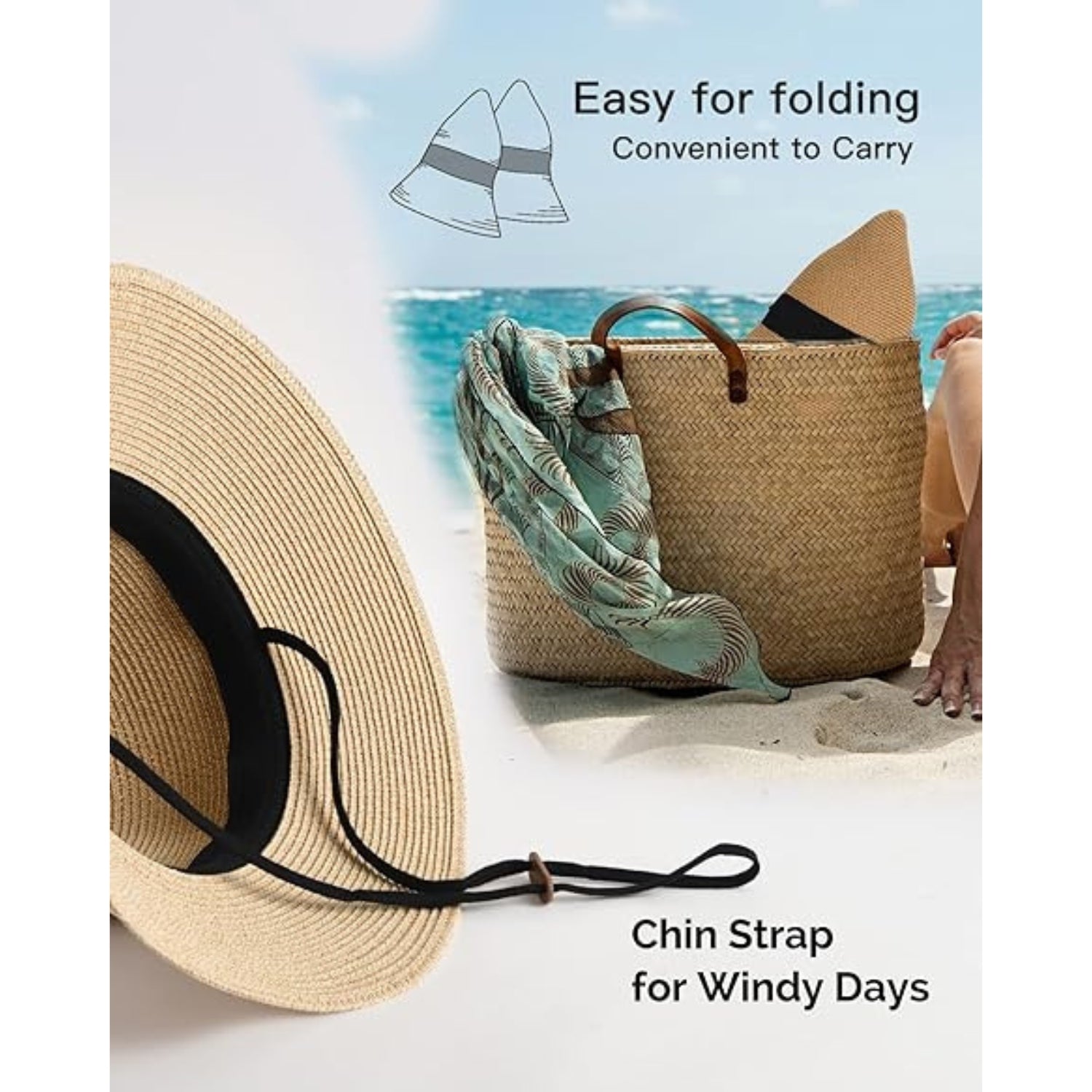 Damen Sonnenhüte UPF 50+ Größe M-L Strandmütze Strohhut mit Breite Krempe Hochwertiges Material Elegant und praktisch Faltbar und atmungsaktiv