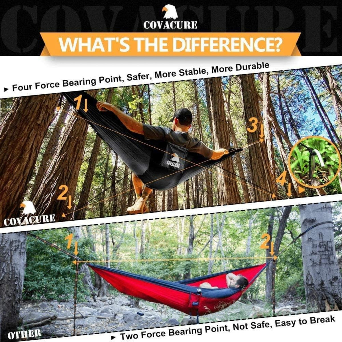 Hängematte Outdoor mit Moskitonetz Camping Zubehör 350kg Belastbarkeit für 2 Personen 290 x 140 cm Hammock Schwarz