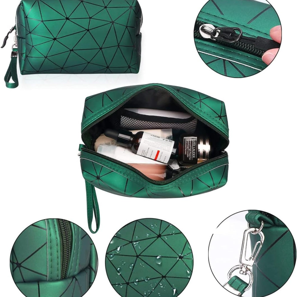 3er Set Kosmetiktasche Grün Transparent Doppellagig PVC+PU Rautenmuster Unisex