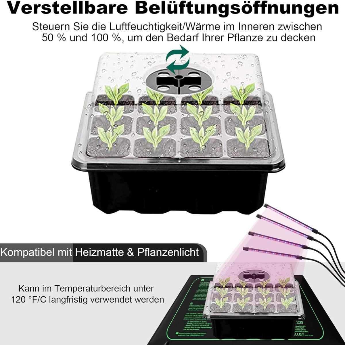 Zimmergewächshaus Anzucht Gewächshaus 10 Stück 120 Zellen Mini Gewächshaus Anzuchtset Setzling Starter Tabletts Treibhaus Kunststoff Anzuchtschalen