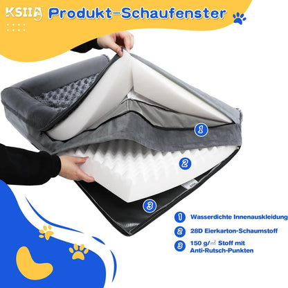 Premium Orthopädisches Hundebett Grosse Hunde Orthopädisches Hundebett Grosse Hunde 105x70x18cm Hundesofa Bezug abnehmbar waschbar XL Hundecouch Grau
